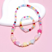 2 件/套女孩魅力串珠項鍊和手鍊隨機顏色禮品套裝 - 彩色 - 查看 2