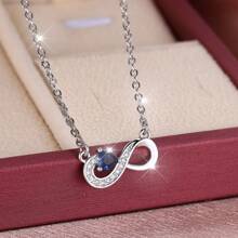 优雅情人节精致白色全套人造蓝宝石蓝色心形女款银质8字项链表白礼物结婚项链订婚结婚首饰日常配饰送给情侣、送给情侣、送给女朋友 - 項鍊 - 查看 2