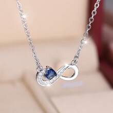 优雅情人节精致白色全套人造蓝宝石蓝色心形女款银质8字项链表白礼物结婚项链订婚结婚首饰日常配饰送给情侣、送给情侣、送给女朋友 - 項鍊 - 查看 1