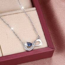 优雅情人节精致白色全套人造蓝宝石蓝色心形女款银质8字项链表白礼物结婚项链订婚结婚首饰日常配饰送给情侣、送给情侣、送给女朋友 - 項鍊 - 查看 3