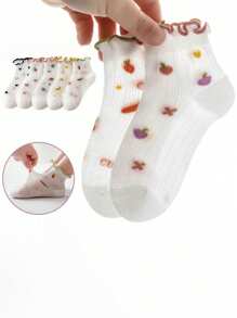 10 Pairs Cute Cartoon Socks For Kids With Heart & Frill Trim - Multicolor - View 7
