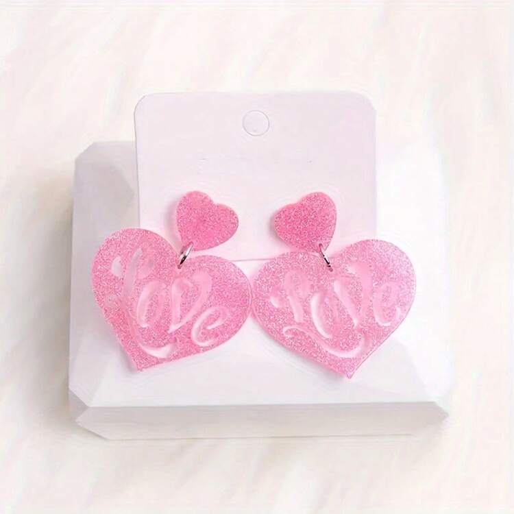 情人節時尚心型優雅壓克力愛心耳環 - 豎心款 - 查看 5