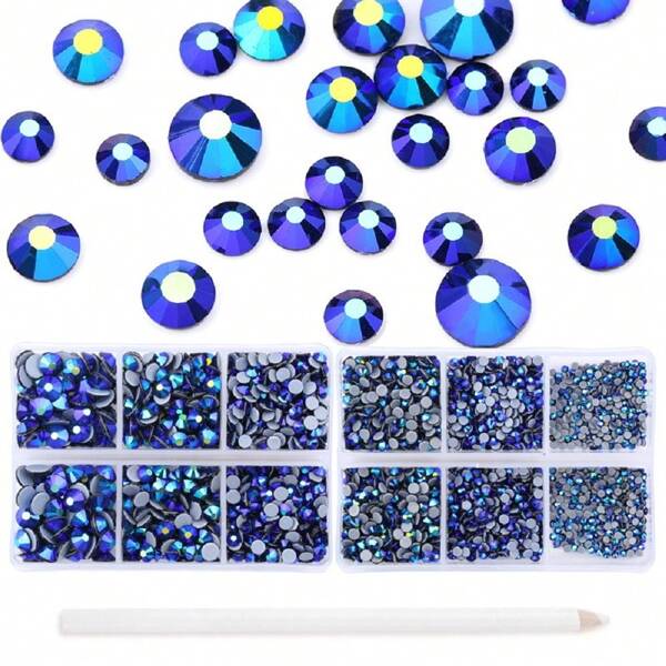 1pc 6-Grid Box Packed Multiple Sizes Hot Melt Flat Back Rhinestones, Clothing, Shoes Diy Accessories
