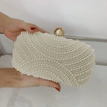 時尚的人造珍珠晚宴派對手拿包,多用途 - 白色 - 查看 11