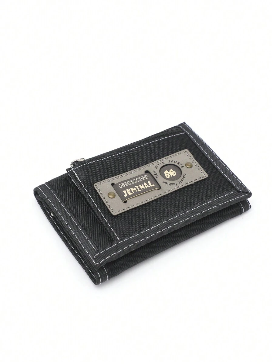 JEMINAL 钩环帆布学生钱包 女士男士钱包 钱夹 钱包 小钱包 男士钱包 真皮 - 黑色 - 查看 1