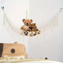 1 件波西米亞毛絨動物網或吊床,玩具吊床花邊動物儲物角掛網架,網狀吊床毛絨玩具收納盒,帶流蘇和掛鉤,適用於臥室客廳 - 白色 - 查看 3