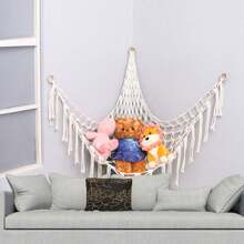 1 件波西米亞毛絨動物網或吊床,玩具吊床花邊動物儲物角掛網架,網狀吊床毛絨玩具收納盒,帶流蘇和掛鉤,適用於臥室客廳 - 白色 - 查看 4
