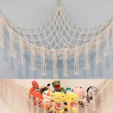 1 件波西米亞毛絨動物網或吊床,玩具吊床花邊動物儲物角掛網架,網狀吊床毛絨玩具收納盒,帶流蘇和掛鉤,適用於臥室客廳 - 白色 - 查看 1