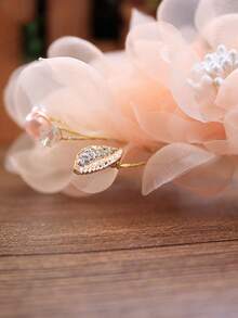 1pc Women'S Fairy Style Handmade Ribbon Flower Hair Accessory, Wedding Bridal Headpiece With Beads, Rhinestones And Pearls - Orange - View 4