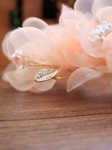 1pc Women'S Fairy Style Handmade Ribbon Flower Hair Accessory, Wedding Bridal Headpiece With Beads, Rhinestones And Pearls - Orange - View 7