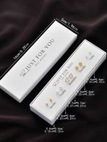 禮盒套裝 5 對簡約時尚珍珠幾何方形裝飾耳環套裝適合女士日常佩戴和節日禮物適合節日派對 - 金黃色 - 查看 6