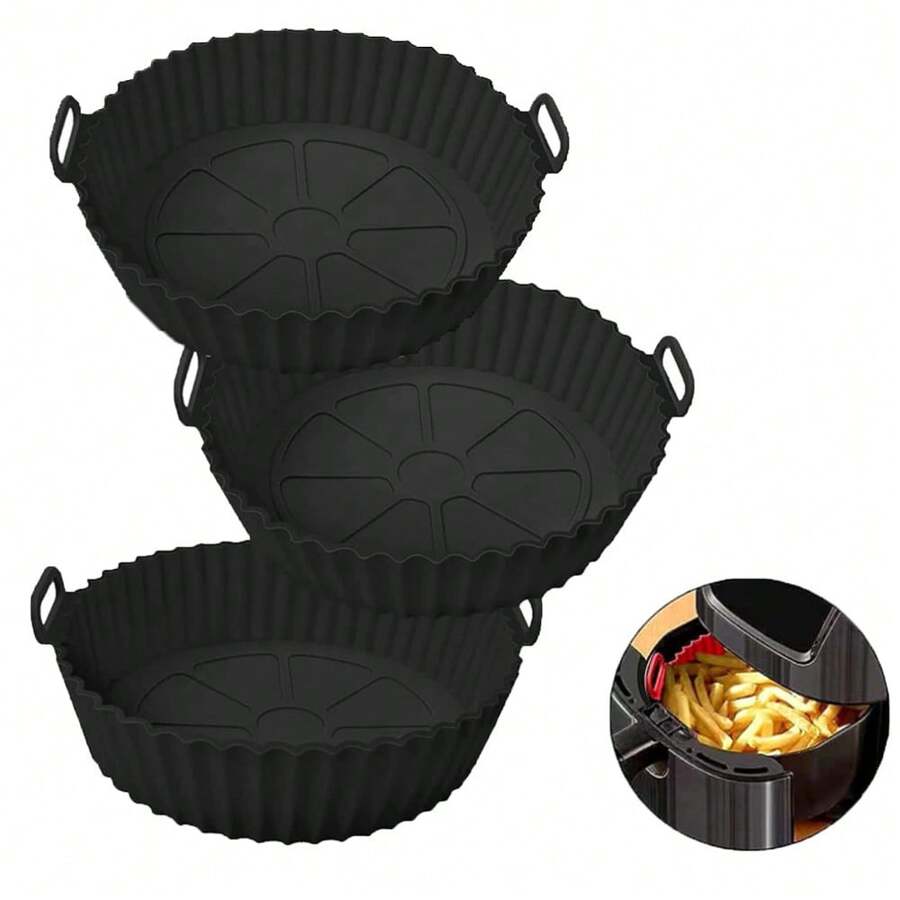 3入組20cm圓形矽膠炸鍋網籠,不粘,可重複使用的網式煮食鍋,適用於烤箱微波爐蛋糕盤,廚房配件