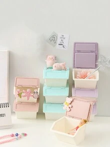 1pc Japanese & Korean Style Lovely Mini Desk Storage Organizer, Pink Storage Bucket For Students - Green - View 2