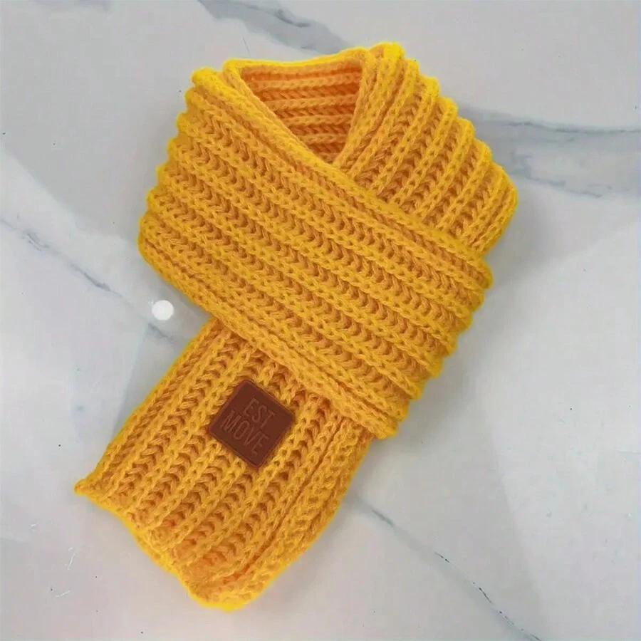 1pc Boys Girls Winter Warm Knit Shawl Scarf, Keep Warm Accessories - Yellow - View 1