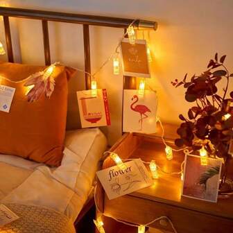 1 pieza Luces de cadena con pinzas para fotos 10/20/30/40 LED, luces de hadas con pinzas para colgar fotos y cuadros, con pilas, para regalos, patio, dormitorio, boda, fiesta de cumpleaños, decoración de festival (sin pilas)