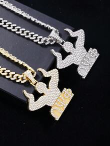 1pc European And American Style Hip-Hop Stainless Steel Pendant Necklace With Diamond Inlaid - Multicolor - View 2