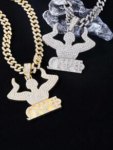 1pc European And American Style Hip-Hop Stainless Steel Pendant Necklace With Diamond Inlaid - Multicolor - View 4