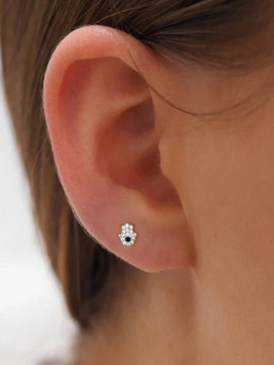 方晶鋯石法蒂瑪之手設計銀耳釘適合女士新娘婚禮精細首飾類