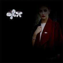 1 件雙飛蝴蝶金色女士胸針高端胸花高端防露小別針 - 香檳色 - 查看 2