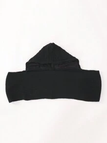 1條女式純色圍巾,附有頸部保暖和帽子,冬季旅遊配件 - 黑色 - 查看 2