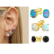 1對16g時尚不鏽鋼金色鍍層圓形切割蛋白石耳釘,男女合用,適用於日常或宴會穿戴,防過敏方解我的氧化鋯螺紋懸掛寶石耳環,適用於耳軟骨和耳環 - 1Pair - 查看 1