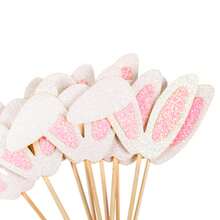 12 Piezas Toppers De Papel Para Cupcakes En Forma De Orejas De Conejo Para Fiesta De Pascua/cumpleaños/picnic - Rosa 12 Uds. - Ver 5