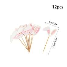 12 Piezas Toppers De Papel Para Cupcakes En Forma De Orejas De Conejo Para Fiesta De Pascua/cumpleaños/picnic - Rosa 12 Uds. - Ver 2