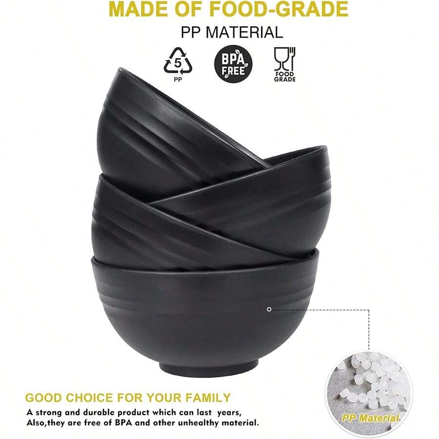 2/6入組中式拉麵碗,加厚大碗防掉落沙拉碗,商用黑色碗,適用於烏冬亞洲麵條義大利麵,輕量,耐用,耐高溫,易清洗 - 黑色 - 查看 1