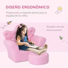 HOMCOM Sofá para Niños con Reposapiés Sillón Infantil Decorativo con Respaldo Alto en Forma de Corona y Reposabrazos Acolchado 58x40,5x49 cm Rosa - Rosa - Ver 6