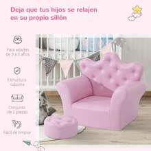 HOMCOM Sofá para Niños con Reposapiés Sillón Infantil Decorativo con Respaldo Alto en Forma de Corona y Reposabrazos Acolchado 58x40,5x49 cm Rosa - Rosa - Ver 7