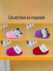1pc Cute Sleeping Cat Press And Call Slippers Cat Plush Bag Pendant, Imitation Animal Gift, Crochet Plush Ornament - Pink - View 4