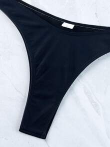 2 Pieces Solid Color Asymmetrical Backless Bra And Swim Bottoms Bikini Set Summer - Black - View 8