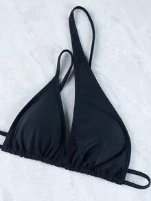 2 Pieces Solid Color Asymmetrical Backless Bra And Swim Bottoms Bikini Set Summer - Black - View 7