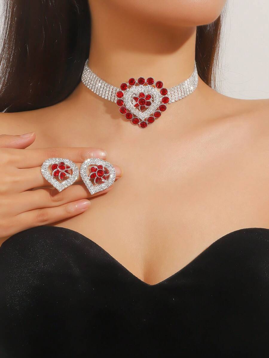 3入組鑽石項鍊和耳環套裝 - 彩色 - 查看 1