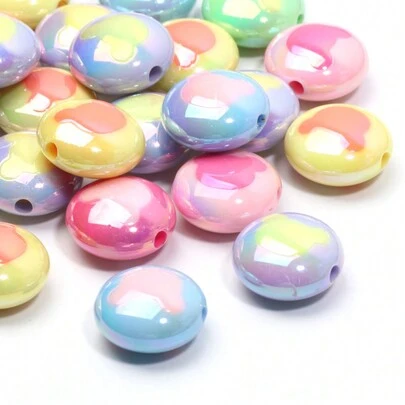 10 hạt acrylic dẹt hình hạt đậu nhiều màu sắc, kích thước 18mm, họa tiết gấu, thích hợp để tự làm vòng tay, vòng cổ và trang sức.