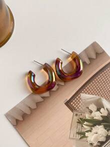 1對簡約幾何和休閒風格的中空u型耳環,適合女性日常穿戴 - 綠色 - 查看 7
