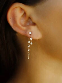 1pair Cubic Zirconia Tassel S925 Sterling Silver Threader Earrings Women Fashionable Fine Dangle Earrings - Yellow Gold - View 1