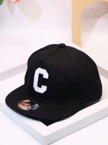 1頂中性刺繡c字母棒球帽,嘻哈風格遮陽帽,適用於兒童 - 黑色 - 查看 1