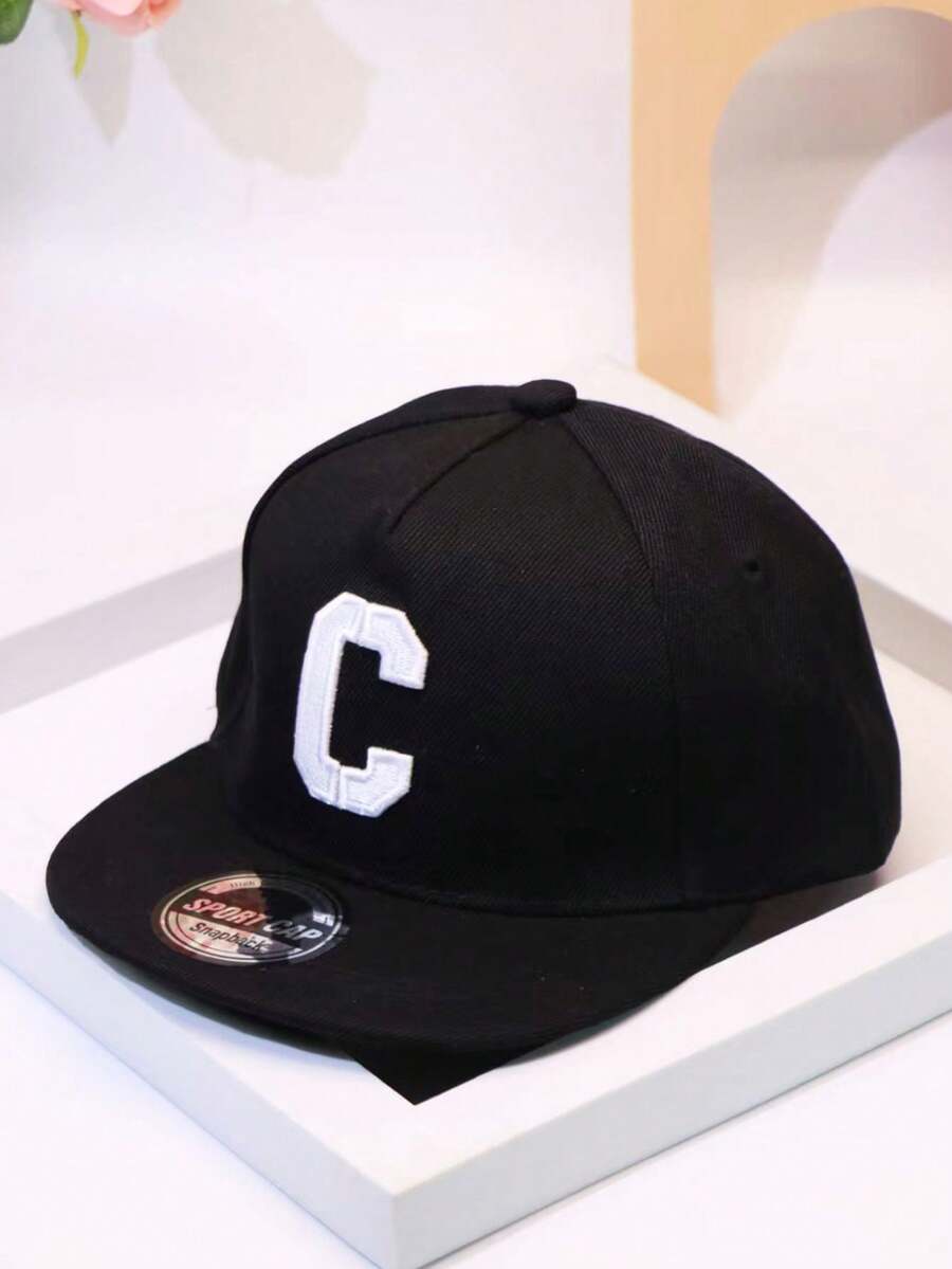 1頂中性刺繡c字母棒球帽,嘻哈風格遮陽帽,適用於兒童 - 黑色 - 查看 1
