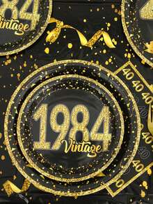 8入組「40歲生日」一次性晚餐盤,7/9吋黑色和黃色復古紙質可拋式餐盤,生日派對裝飾用品,1984派對紙盤,一次性餐盤 - 彩色 - 查看 2