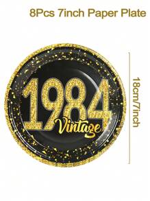 8入組「40歲生日」一次性晚餐盤,7/9吋黑色和黃色復古紙質可拋式餐盤,生日派對裝飾用品,1984派對紙盤,一次性餐盤 - 彩色 - 查看 4