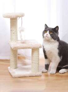 1入組白貓攀爬架＆繩織玩具,貓咪用品,貓咪抓揉柱,小型攀爬架,具有3柱和平方托盤設計,寵物產品 - 白色 - 查看 1