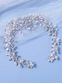 1入手工珠鍊頭飾,鑲嵌鑽石和珍珠,百搭婚禮髮飾 - 銀色 - 查看 1