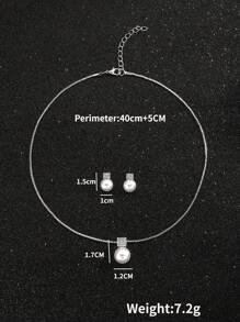 1對耳環和1件頸鍊優雅的仿珍珠珠寶套裝，適用於女士和女孩選擇日常穿搭和派對配飾 - 玫瑰金 - 查看 3