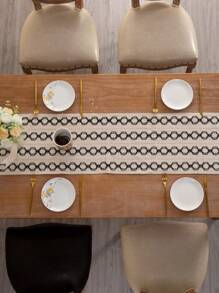 1 件幾何設計桌布,簡約聚酯廚房桌布,適合廚房餐桌 - 黑色 - 查看 5