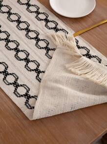 1 件幾何設計桌布,簡約聚酯廚房桌布,適合廚房餐桌 - 黑色 - 查看 7