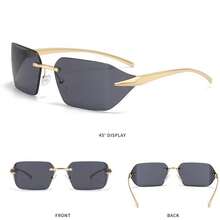 一副男女新款無框時尚眼鏡金屬配件到時尚t台適合日常出遊、拍攝、出差等使用 - 金色 - 查看 3