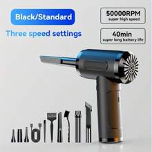 壓縮空氣除塵器,50,000 Prm 電動罐裝空氣罐套件,用於汽車筆記型電腦鍵盤的無線充電式鼓風機,便攜式替代壓縮空氣罐 - 黑色 - 查看 3