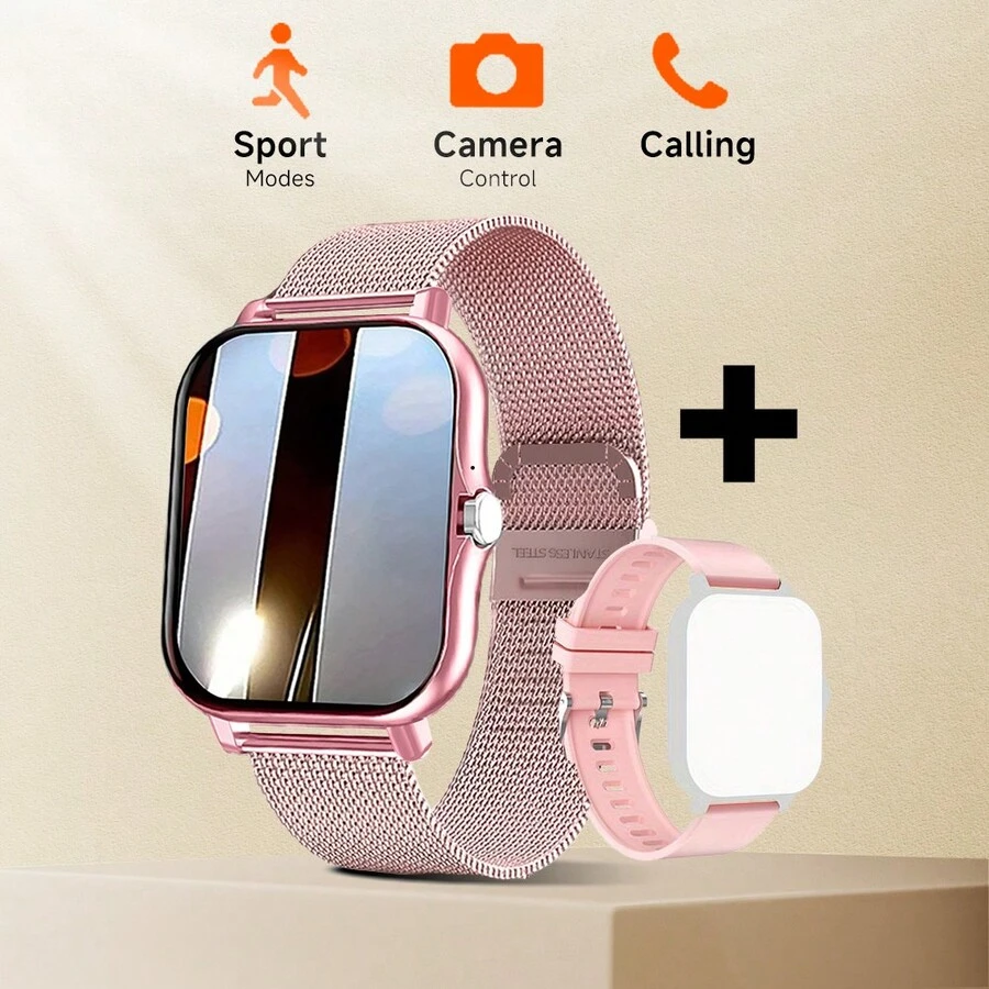 新款女士智能手表，无线呼叫/接收，多运动模式，久坐提醒，天气预报，消息通知，无边框设计，带 和计时器的女士智能手表，适用于 Android 和 适合男女时尚礼物