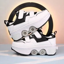 Fashionable And Cool Kids' Shoes With Wheel, Transformable Into Four Or Two Wheeled Options, Suitable For Both Boys And Girls. The Wheels Can Be Retracted And There Is A One-Button On/Off Switch To Easily Switch Between Walking And Skating Modes. Skate - Black and White - View 5
